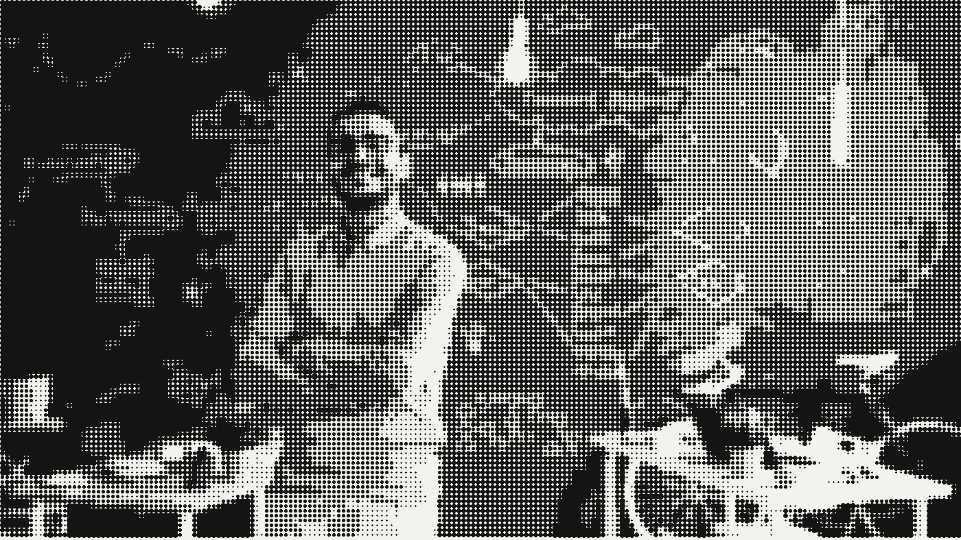 Dot-matrix drawing of a team meeting