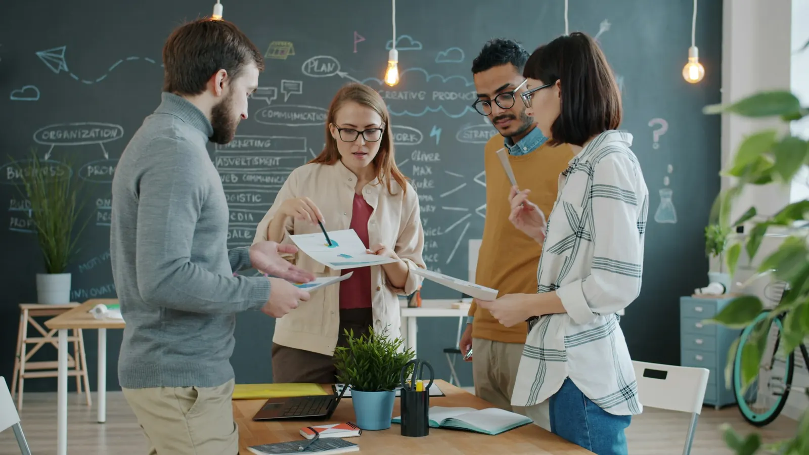 Team working together on a project in an office